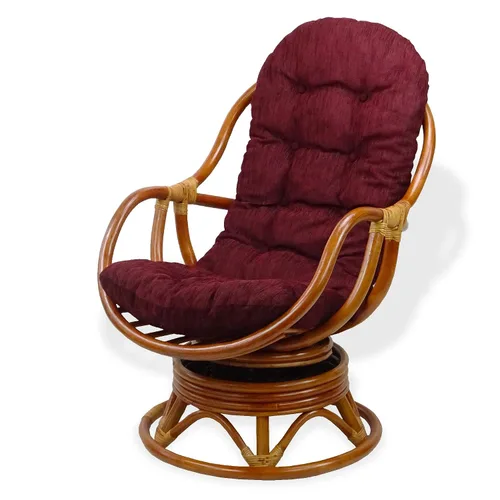Vista 7 de Salón giratorio mecedora Bali silla de mimbre de ratán natural con cojín marrón claro, coñac