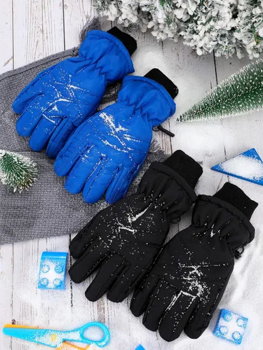 Vista 7 de 2 pares de guantes impermeables para niños, guantes de nieve cálidos para invierno, guantes de esquí para niños y niñas, resistentes al viento