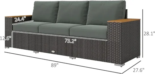 Vista 3 de 3Seat PE Rattan Wicker Sofa Wide Armrests Cushions Dark Gray Weather-Resistant Comfortable All-Weather Premium Durable Robust