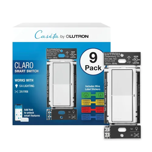 Vista 18 de Lutron Claro Interruptor de luz inteligente para iluminación Caseta, para luces LED, ventiladores, 5 amperios, un solo polo/3 vías, se requiere Negro