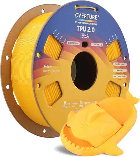 Vista 30 de OVERTURE - Filamento de TPU de 1/16 pulgadas, rollo flexible de poliuretano termoplástico, impresora 3D suave, 95A, carrete de 2.2 libras, precisión