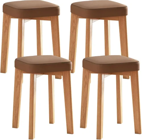 Vista 10 de JKGHK Dining Chairs, Cushioned Backless Bar Kitchen Chairs, Stackable Wooden Nesting Stool, Leather Room Stool, for Home, Office, Dining Room Gris