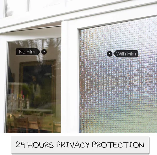 Vista 7 de HIDBEA Película 3D de privacidad para ventana, adhesivos decorativos de arcoíris, tinte de vinilo para control de calor, patrones de mosaico, 17.5 x