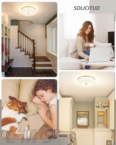 Vista 3 de LMS Lámpara de techo empotrada, moderna lámpara de techo de baño dorada cepillada con tambor blanco lechoso pantalla acrílica para cocina, sala