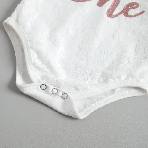Vista 4 de Conjunto de mameluco de encaje floral de manga larga para niñas y bebés con falda tutú y diadema