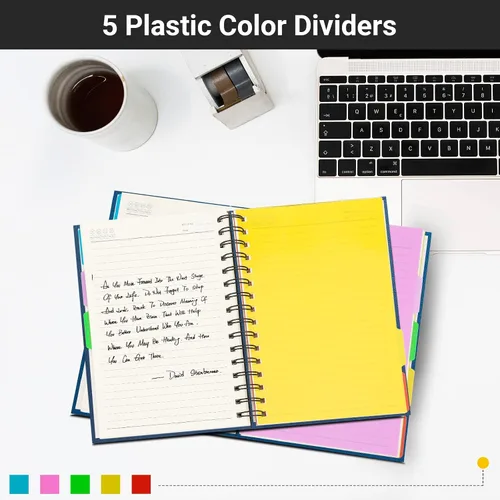 Vista 6 de EUSOAR Cuaderno de 5 materias, 1 pieza A4 de 11" x 8-1/2 pulgadas con espiral rayado universitario, bloc de escritura, 100GSM 120 hojas/240 páginas