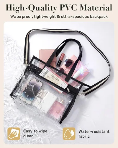 Vista 4 de Missnine Clear Bag for Stadium Events, 12x6x12 Approved Clear Tote Bag for Women for Stadium, Concert, Work, Travel, Beach, Gym, College, for 13