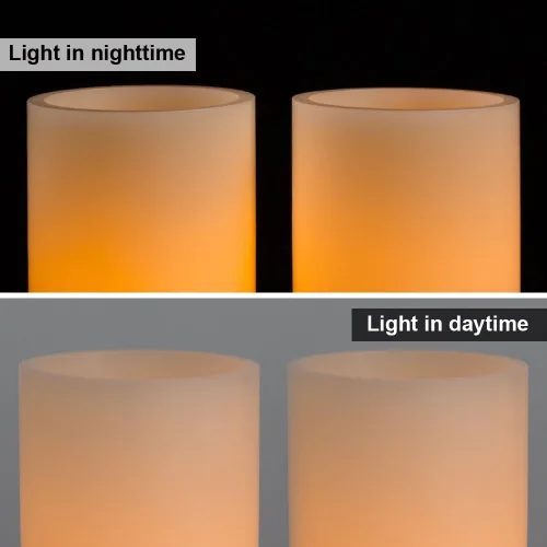 Vista 5 de Homemory Velas de cera sin llama de 5 x 3 pulgadas, velas LED de pilar con control remoto y temporizador, luz parpadeante amarilla ámbar