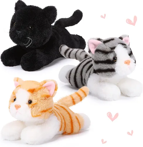 Vista 10 de 3 piezas de peluche de gato de 9 pulgadas, regalo para baby shower, regalos de fiesta, lindos juguetes de peluche para gatos pequeños, suministros