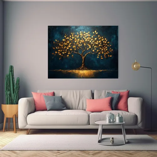 Vista 4 de VOCBAN Tree of Life Wall Art The Picture Artwork Canvas Prints Tree Pictures Poster Retro Artwork for Bedroom Living Room Home Decoration(blue,gold