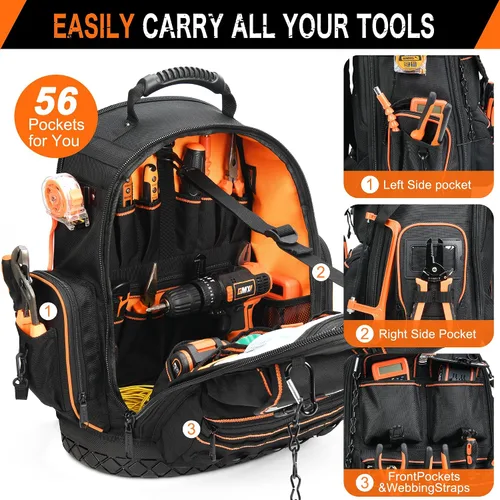 Vista 3 de Mochila Bolsa de herramientas - Mochila de herramientas LOKASS Organizador de herramientas resistente, mochila de herramientas HVAC resistente al