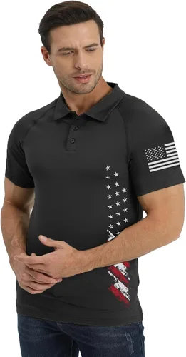 Vista 6 de H HYFOL Camisas Polo de Manga Corta para Hombres Gráficas Elásticas Casuales Patrióticas Americanas Raglán Golf Polos para Hombres