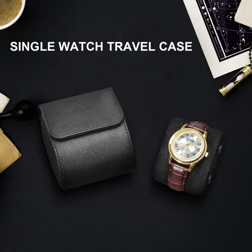 Vista 4 de ROSELLE Funda para reloj para hombres y mujeres con forro de gamuza, estuche de viaje para reloj, organizador de almacenamiento y exhibición