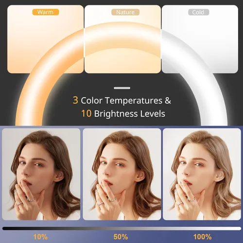 Vista 2 de UBeesize - Anillo de luz para selfies de 12" con soporte de trípode extensible de 62" y control remoto, luz LED circular con soporte para teléfono