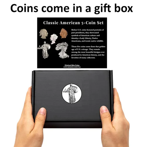 Vista 2 de Conjunto de regalo de colección de 5 monedas de plata antiguas de EE. UU. - Centavo de cabeza india, níquel de búfalo, diez centavos de Mercurio