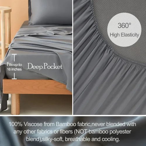 Vista 8 de Bedbay Juego de sábanas de lujo tamaño individual, 100 % viscosa de bambú, juego de sábanas de enfriamiento suave y sedoso para personas que duermen