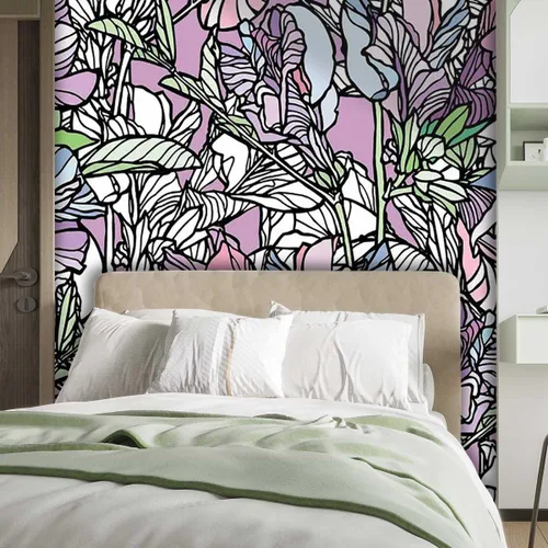 Vista 2 de Papel tapiz pintado pintado colorido para cocina, flores frescas y pájaros hojas, cuarto de lavado, versátil para varios espacios (ancho) 48