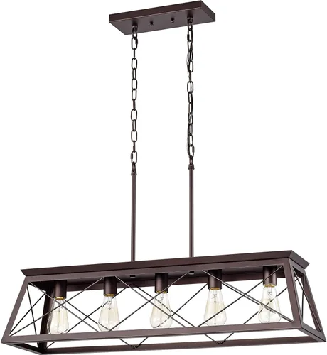 Vista 8 de Lámpara colgante de 1 lámpara colgante de techo para casa de campo, interior, cocina, isla, comedor, sala de estar, bar, bronce aceitado
