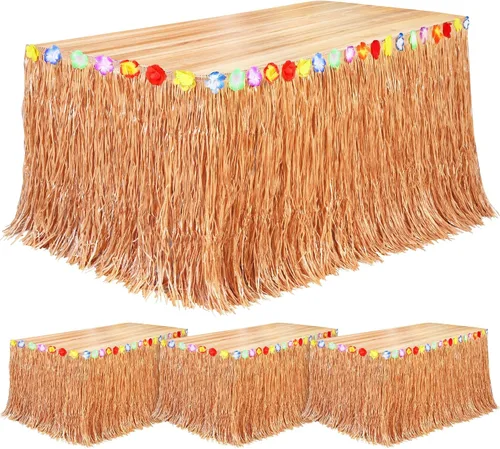 Vista 18 de Fovths Luau - Falda de mesa de hierba natural de 9 pies x 29.5 pulgadas, falda de mesa hawaiana para decoraciones de fiesta hawaiana tropical, Verde