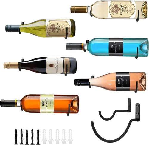 Vista 10 de AQAREA Estante de vino montado en la pared: soporte de metal para 10 botellas de vino - Estante de almacenamiento de vino negro