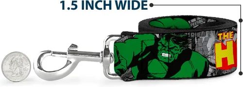 Vista 6 de Marvel Comics Correa para mascotas, correa para perro, la increíble acción de Hulk posa cómics apilados, 4 pies de largo 1.0 pulgadas de ancho