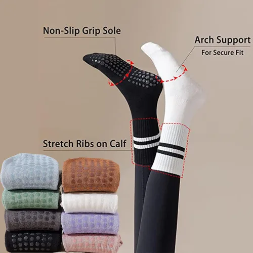 Vista 2 de 3 pares de calcetines de yoga con agarre para mujer, calcetines antideslizantes para pilates, entrenamiento, ballet, danza, calcetines de hospital