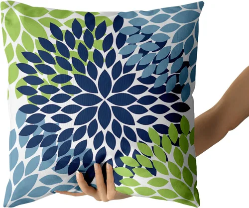 Vista 3 de Juego de 2 fundas de almohada de 18 x 18 pulgadas, diseño de dalias de color azul claro, modernas, rústicas, decorativas, de algodón, con Azul