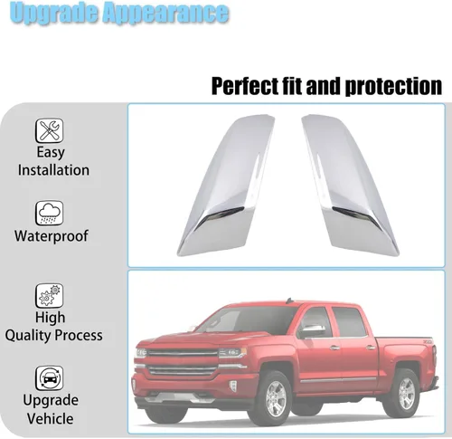 Vista 6 de AUCERAMIC Tapa de Cubierta de Espejo Cromado de la Mitad Superior Compatible con 2014-2018 Chevy Silverado 1500 2500HD 3500HD GMC Sierra 1500 2500HD