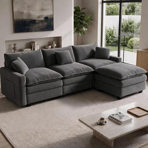 Vista 7 de Cloud Couch Sectional, L Shaped Modular Sofa with Movable Ottoman Negro