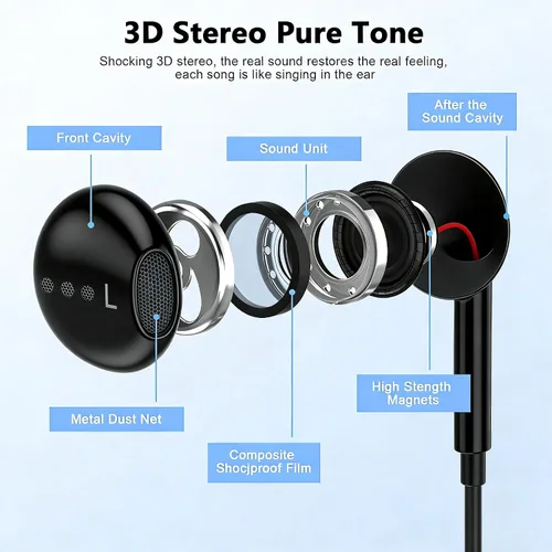 Vista 4 de [Certificado MFi de Apple] Auriculares USB C para iPhone 17, 16, 15, paquete de 2 auriculares con cable USB C con micrófono y control remoto