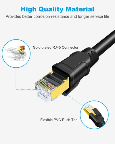 Vista 4 de DDMALL Cable Ethernet CAT8 de 1.5 pies, 3 pies, 6 pies, 10 pies, 15 pies, 20 pies, 25 pies, 30 pies, 40 pies, 50 pies, 65 pies, 100 pies, de alta