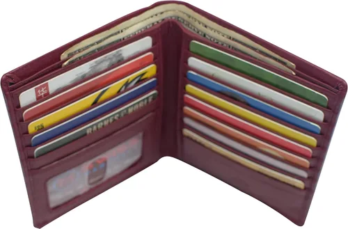 Vista 5 de Cartera de piel de cordero premium con bloqueo RFID, plegable, hipster, para tarjetas de crédito, CN Borgoña, Plegable
