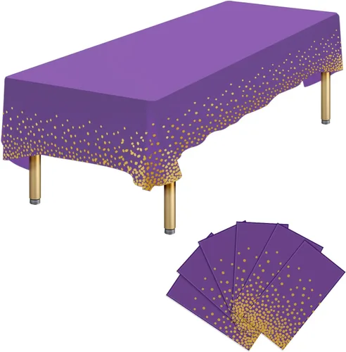 Vista 27 de Paquete de 4 manteles de plástico desechables azules y dorados para mesa rectangular, manteles desechables de 54 x 108 pulgadas, manteles
