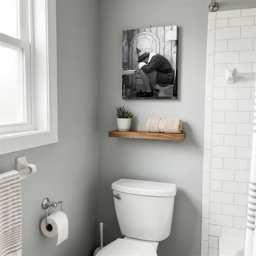 Vista 4 de B.B.F MAKE Arte de Pared Divertido en Lienzo Enmarcado Decoración de Baño Póster de Películas de Elfos de Comedia en Blanco y Negro Pintura al Óleo