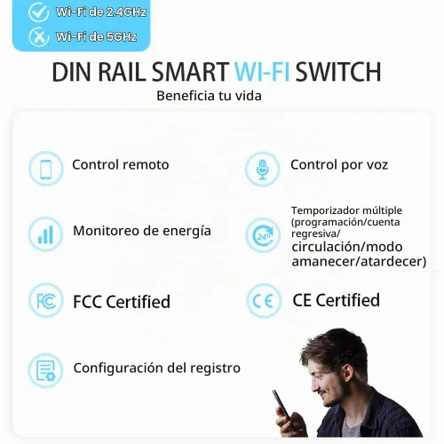 Vista 3 de TONGOU - Interruptor inteligente DIY 1P+N Wi-Fi, funciona con Alexa y Google Assistant para control de voz, 6A con monitor de energía, control
