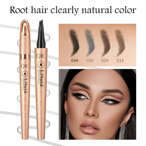 Vista 4 de Pluma Microblading de cejas gris impermeable – Pluma de cejas de cuatro puntos para cejas de aspecto natural, de larga duración y a prueba