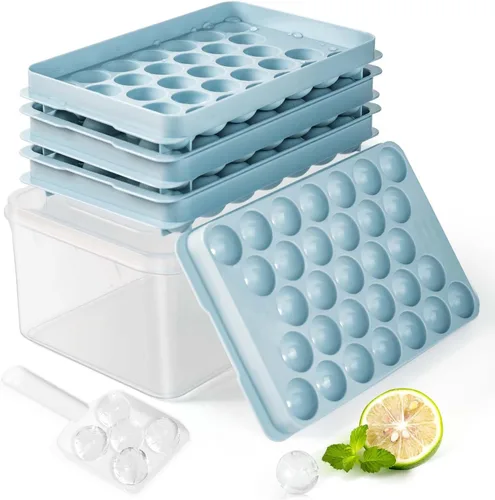 Vista 9 de Bandejas para cubitos de hielo con tapa y contenedor, molde redondo pequeño de 0.8 pulgadas para cubitos de hielo – Máquina de bolas de hielo