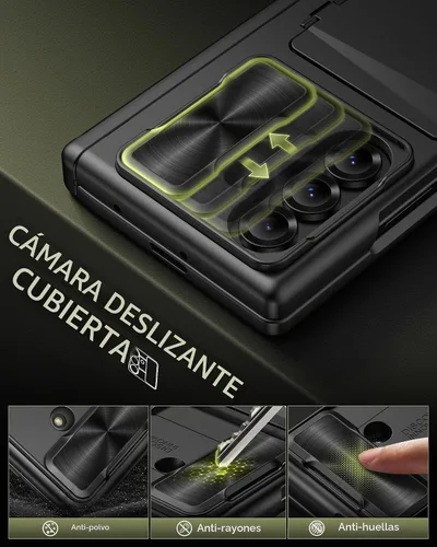 Vista 4 de Funda para Samsung Galaxy Z Fold 7 con Portarjetas, Integrado y Protector de Pantalla y Protección de Bisagra y Cubierta Deslizante para Cámara Negro