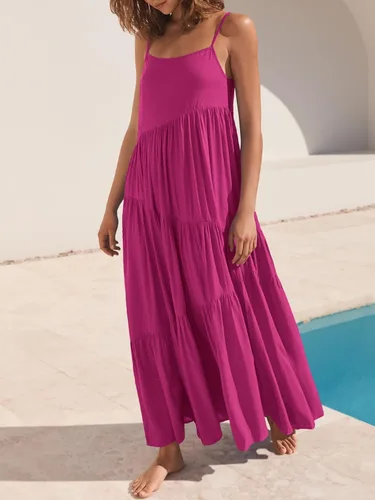 Vista 3 de ANRABESS - Vestido largo de verano para mujer, vestido de lino casual, holgado, sin mangas, con tirantes delgados y estilo bohemio, para playa