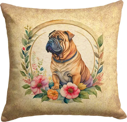 Vista 144 de Caroline's Treasures DAC2072PW1414 Affenpinscher and Flowers - Almohada decorativa de tela, lavable a máquina, para interiores y exteriores