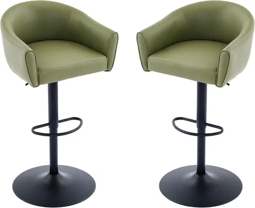 Vista 9 de FIRAVOE Juego de 2 taburetes de bar, taburetes de bar giratorios con respaldo y brazos, silla de bar ajustable de piel sintética de 24 a 34