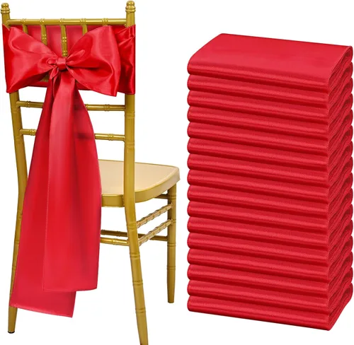 Vista 10 de Showgeous 60 cintas de satén color burdeos para decoración de sillas de recepción de boda, lazos para sillas de 7 x 78 pulgadas para banquetes