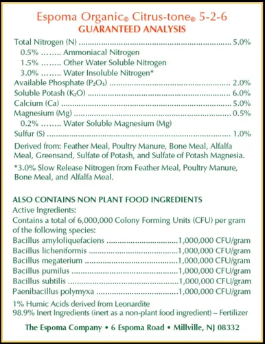 Vista 3 de Espoma Fertilizante orgánico de tono cítrico 5-2-6 natural y orgánico y alimento vegetal para todos los árboles de cítricos, frutas, nueces