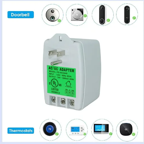 Vista 6 de Transformador de timbre enchufable de 24 VCA 40 VA compatible con todos los timbres Nest Ecobee Sensi y Honeywell Termostato con certificado UL