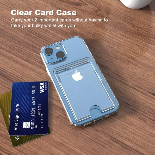 Vista 2 de 【Actualización】 Funda tipo cartera transparente para iPhone 13, antiamarilleo, delgada, parachoques de TPU + funda trasera de policarbonato con 2