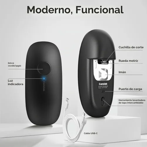 Vista 7 de Canslab Ultrablde (versión básica) - Abrelatas eléctrico recargable para cocina para personas mayores con artritis, abrelatas de batería USB