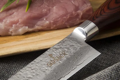 Vista 6 de Cuchillo de chef de Damasco – Acero inoxidable japonés VG10 de 67 capas de 8 pulgadas – Forjado de alto carbono – Hoja afilada de espiga completa
