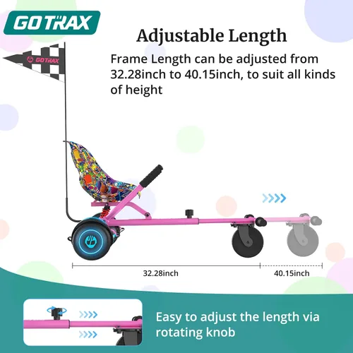 Vista 5 de Accesorio de kart Hoverfly Gotrax para aeropatines de 6.5"-10" - Marco ajustable y control de manillar Kart Seat Accessory, Multi-Fit, Adjustable