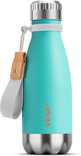 Vista 24 de VINUR Botella de agua para niños, 9 onzas, acero inoxidable, doble pared, aislada al vacío, botella de agua para la escuela, frasco en forma de cola