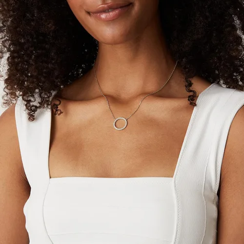 Vista 4 de PAVOI 14K Gold Plated Circle CZ Solitaire Necklace Elegant Bezel Pendant Dainty Cubic Zirconia Halo Choker Necklaces for Women